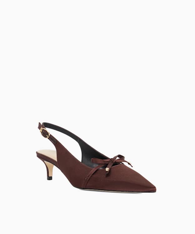 Cassie Chocolate - Satin Slingback Court Shoes