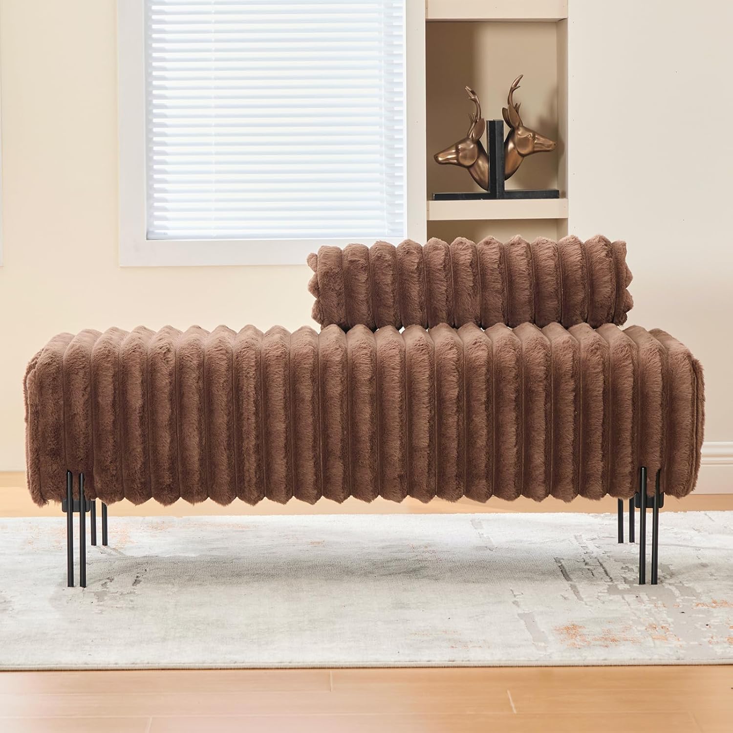 NIOIIKIT 49.6 Modern Loveseat Sofa Couch, Upholstered Accent Sofa with Golden Legs and Adjustable Backrest, Small Faux Fur Couches for Bedroom, Living Room, Compact Small Space (Brown)