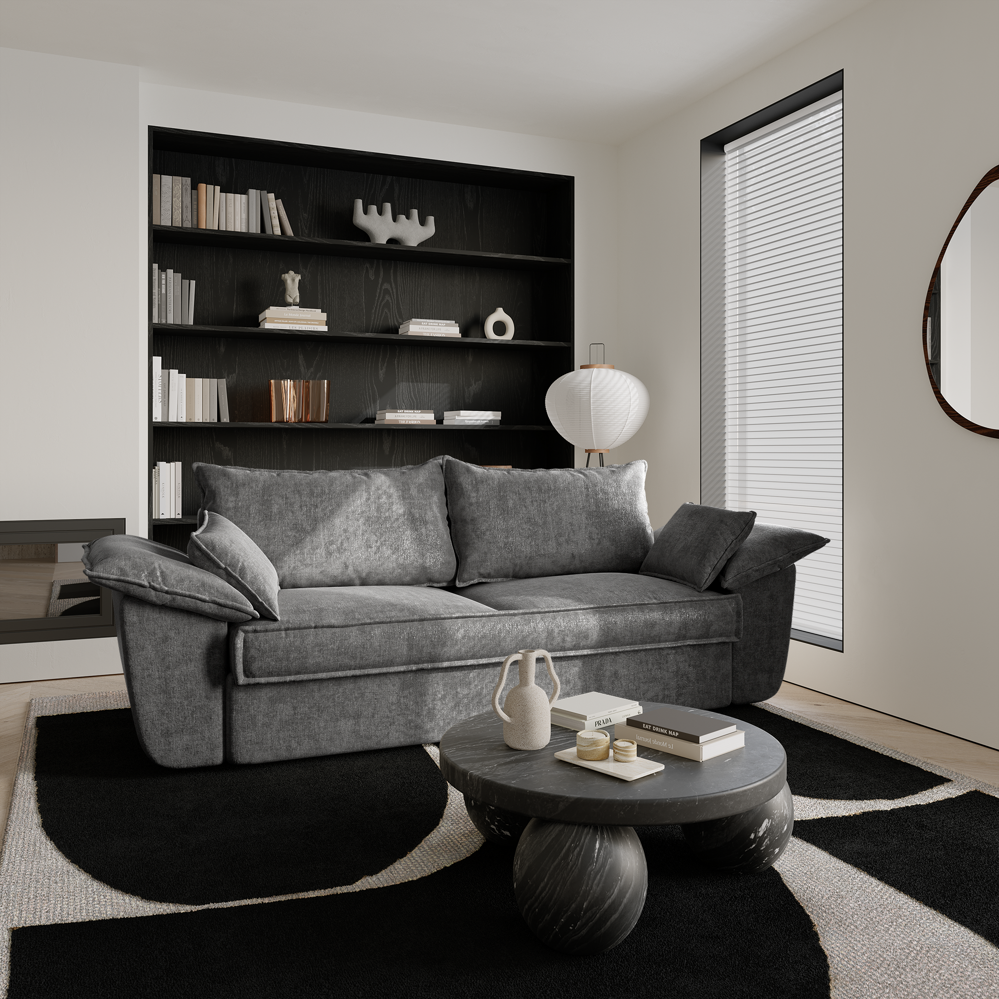 Rechte bank SASHA 3 personen Fluweel Grafiet grijs