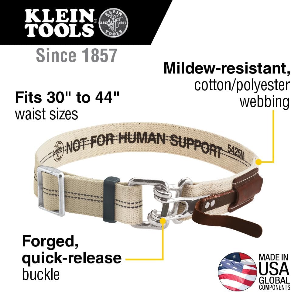Klein Tools 5425M Tool Belt, Cotton/Polyester Work Belt, Quick-Release Buckle for Ironworker, Construction, Framer, Carpenter, Electrician, M