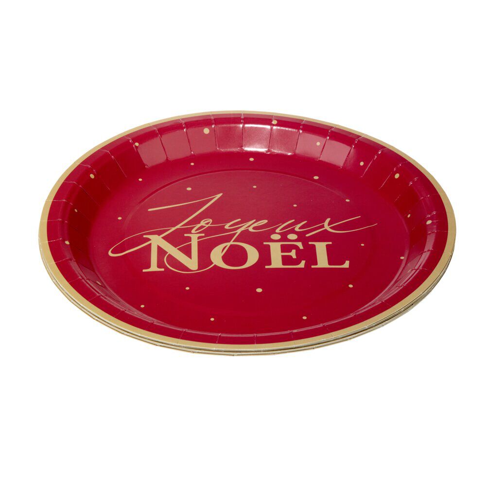 Assiette papier X8 imprimé Joyeux No&euml;l Ø23 cm rouge