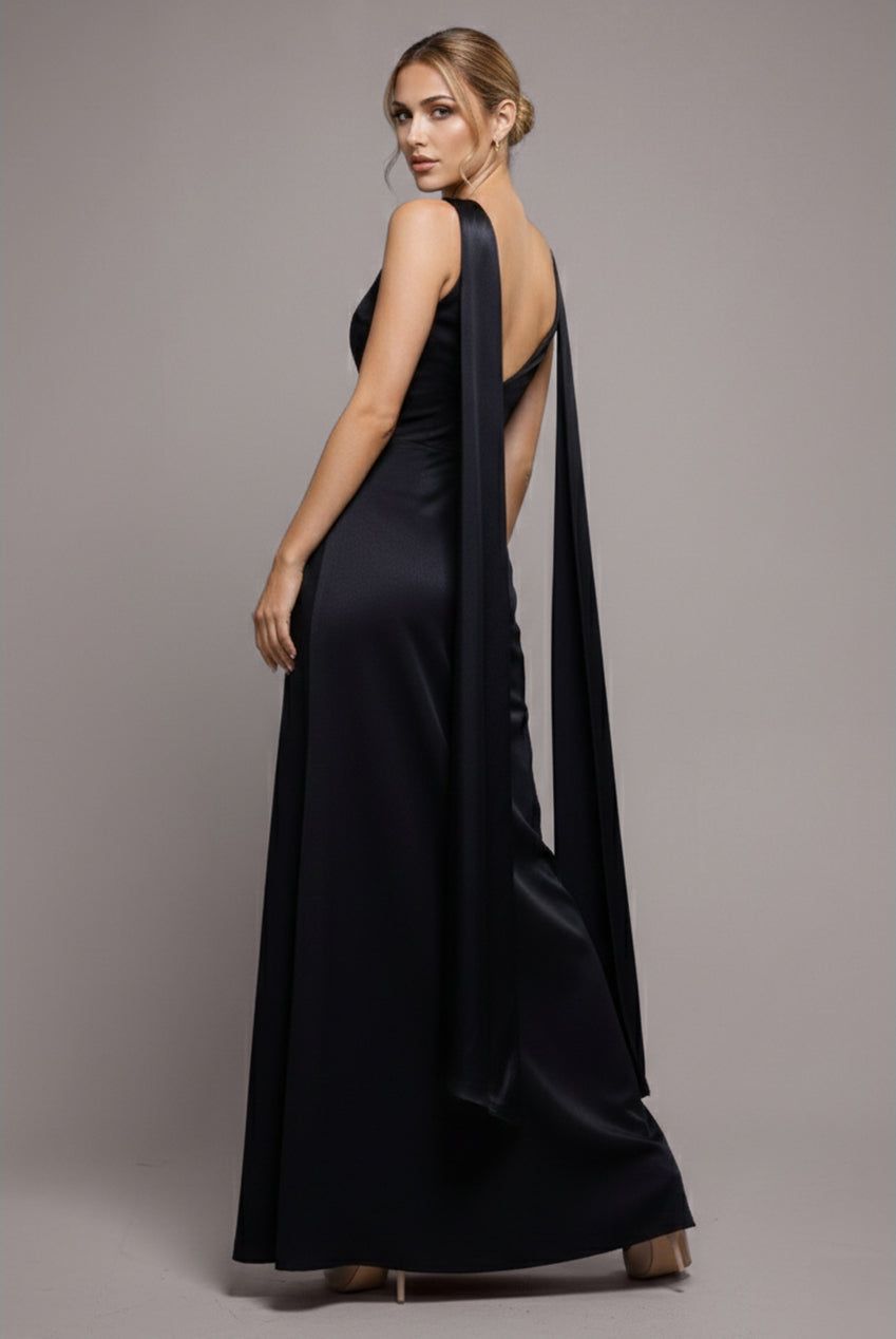 Goddiva Satin Multi Tie Halterneck Maxi Dress