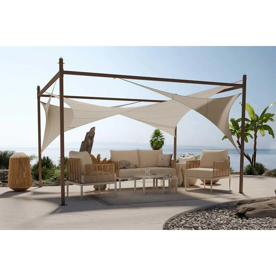 Stoel en Bank Loungeset 4 personen Wicker/Aluminium Taupe Coco Ibiza