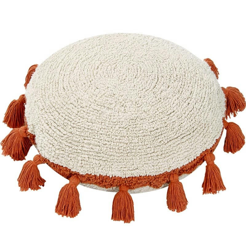 CIRCLE - Coussin rond à pompons Circle terracotta (48 cm)