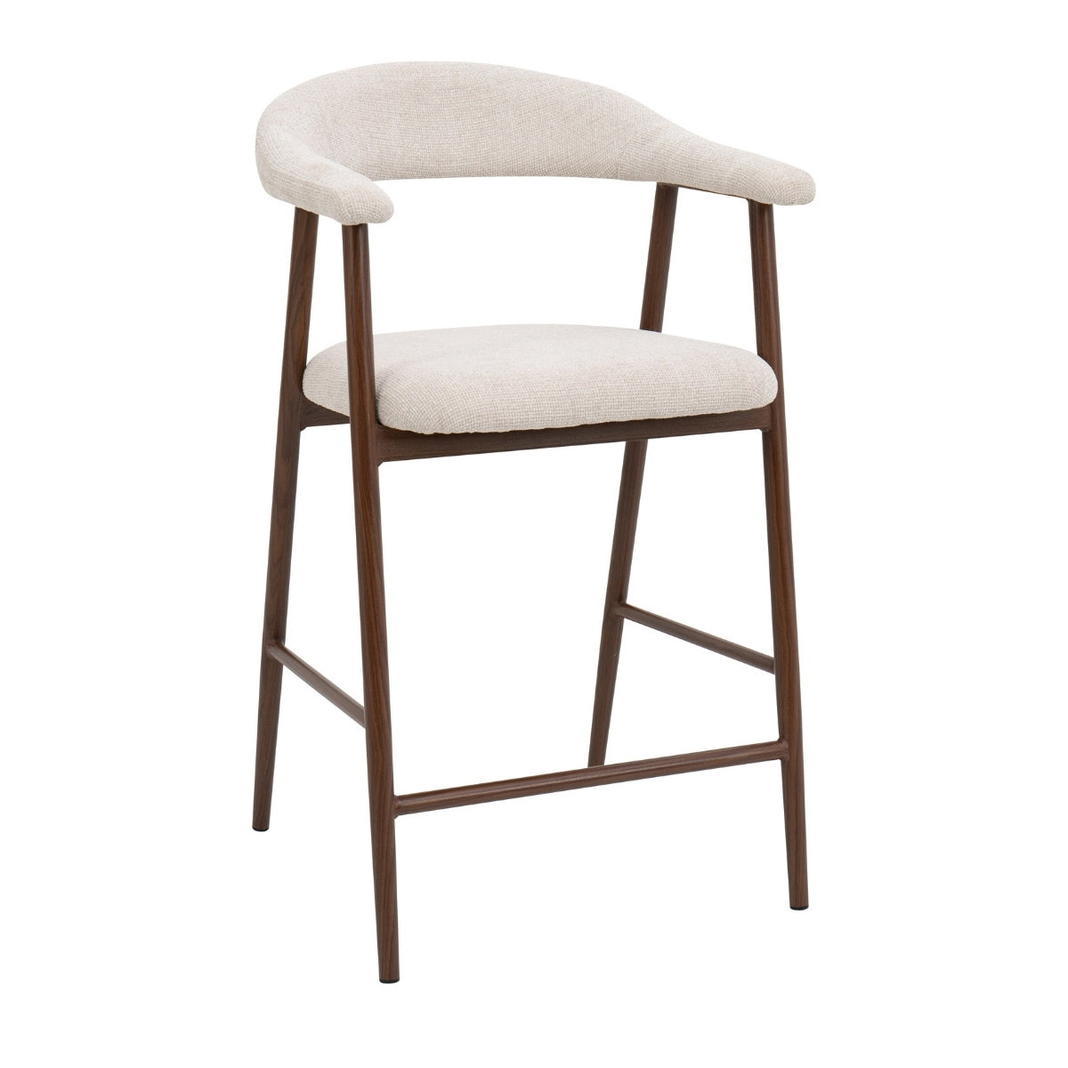 Giga Meubel Barkruk Mila - Beige Stof/Walnoot - Zithoogte 75cm - Set van 2