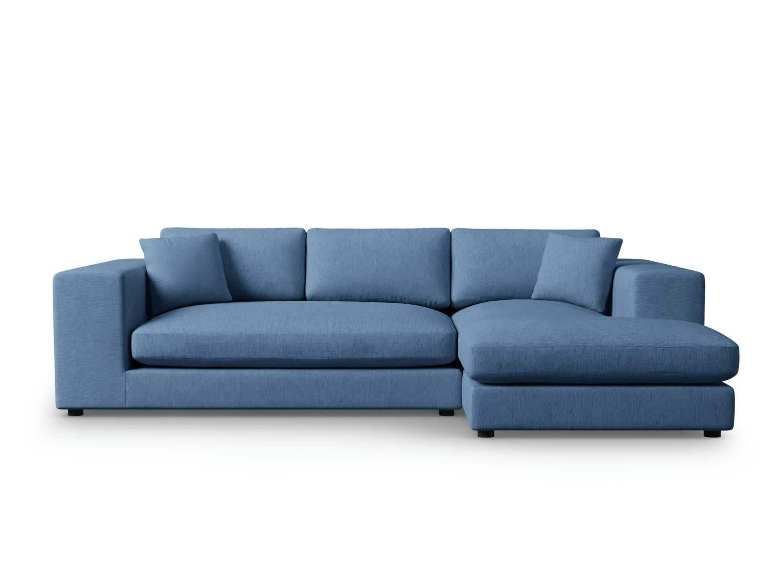 TENDANCE - Canapé D'Angle Droit 5 places en Tissu Structurel Bleu Foncé