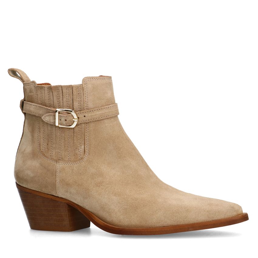 Manfield Beige suède enkellaarsjes met hak