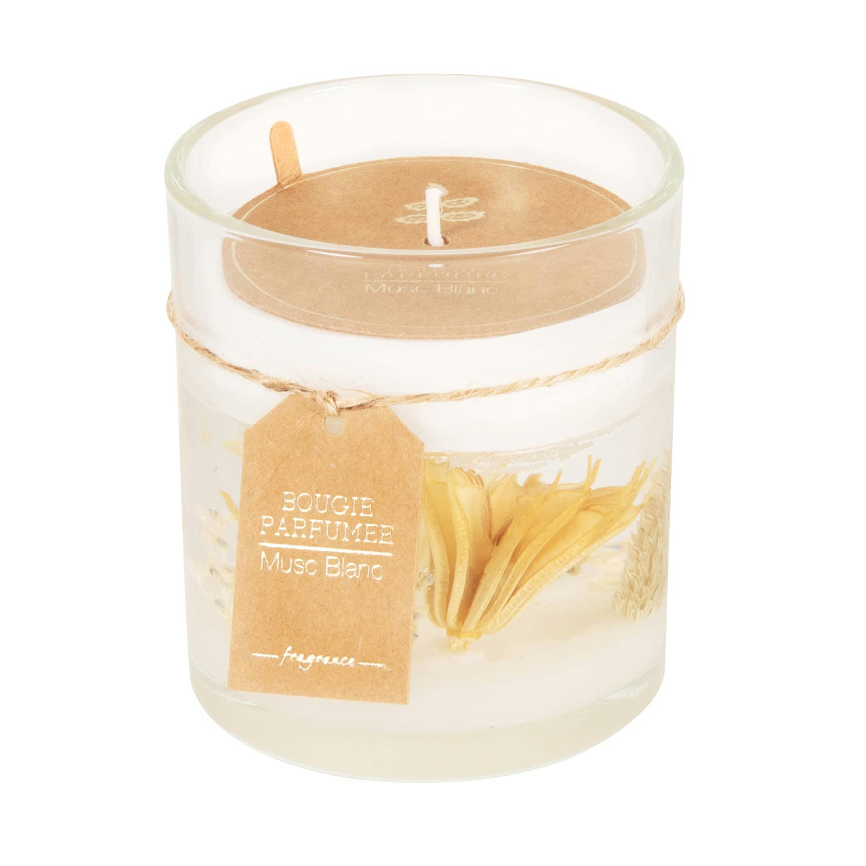 - Bougie parfumée en verre beige et blanche 95g