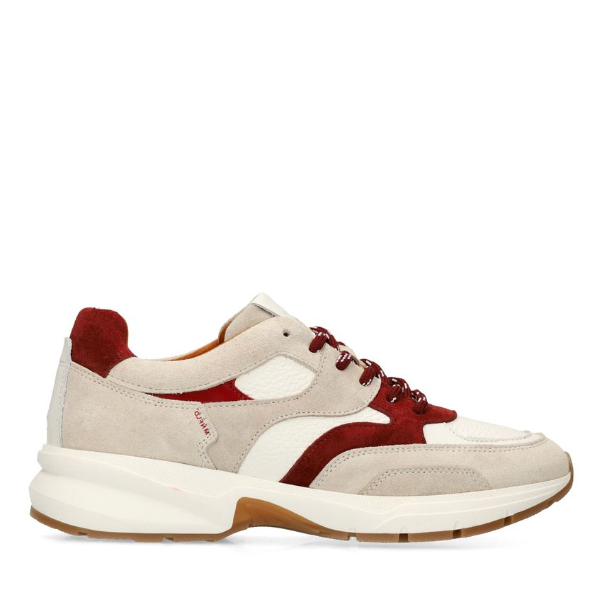 Manfield Off White leren sneakers met rode suède details