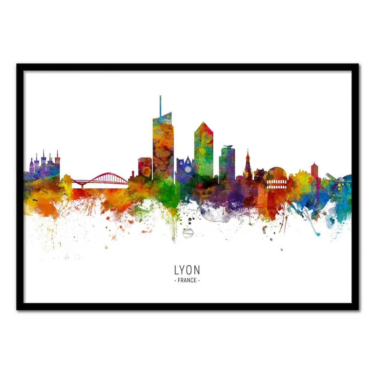 MICHAEL TOMPSETT - LYON FRANCE SKYLINE (COLORED VERSION) -  Affiche d'art 30 x 40 cm