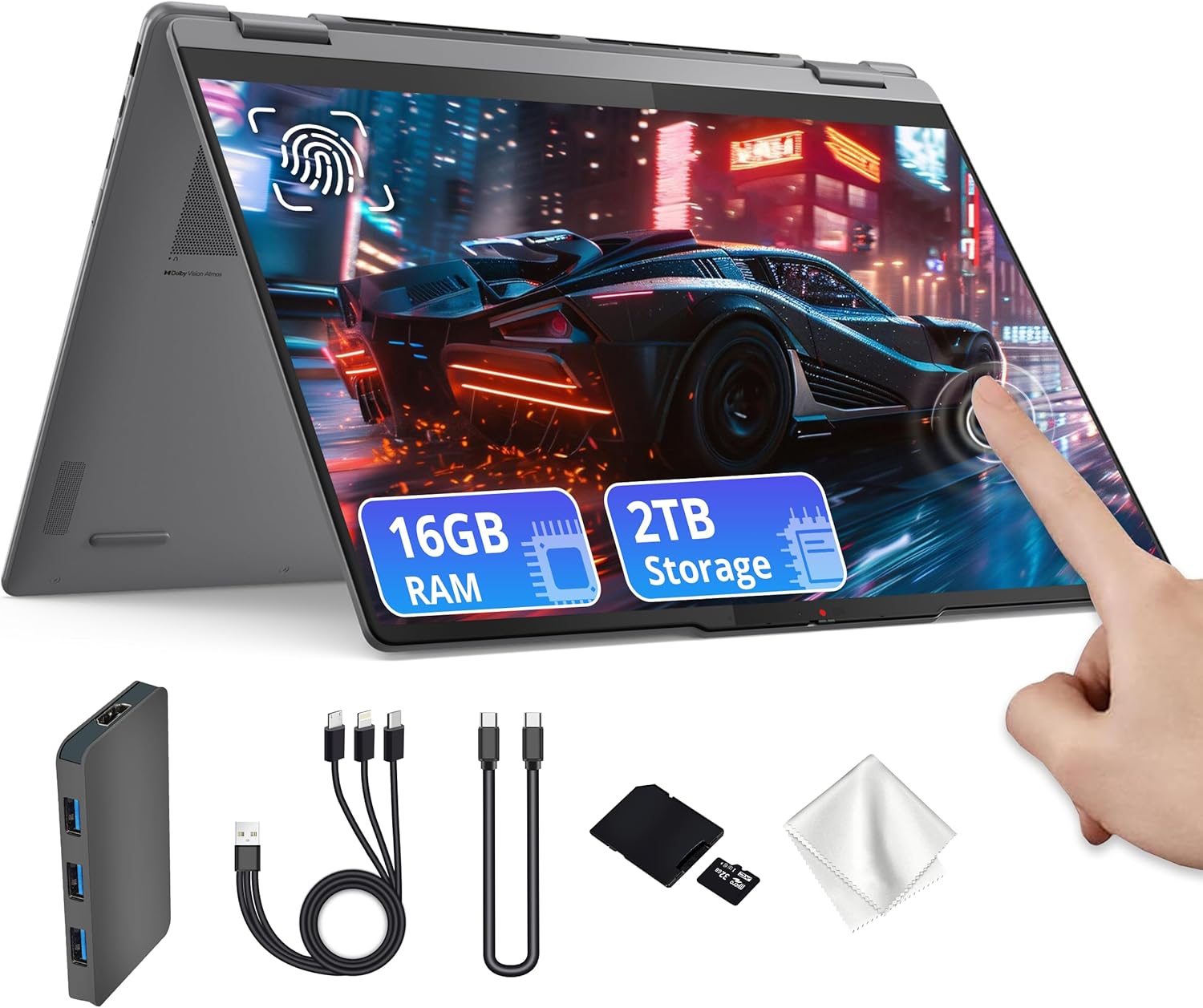 Lenovo Yoga 7i 2-in-1 16 2K Touchscreen Laptop  Intel Core Ultra 7 256V  16GB LPDDR5X  2TB(1TB SSD&1TB Docking Station)  Intel Arc Graphics  Numeric Keypad  Copilot+ PC  Wi-Fi 7  Win 11  Gray