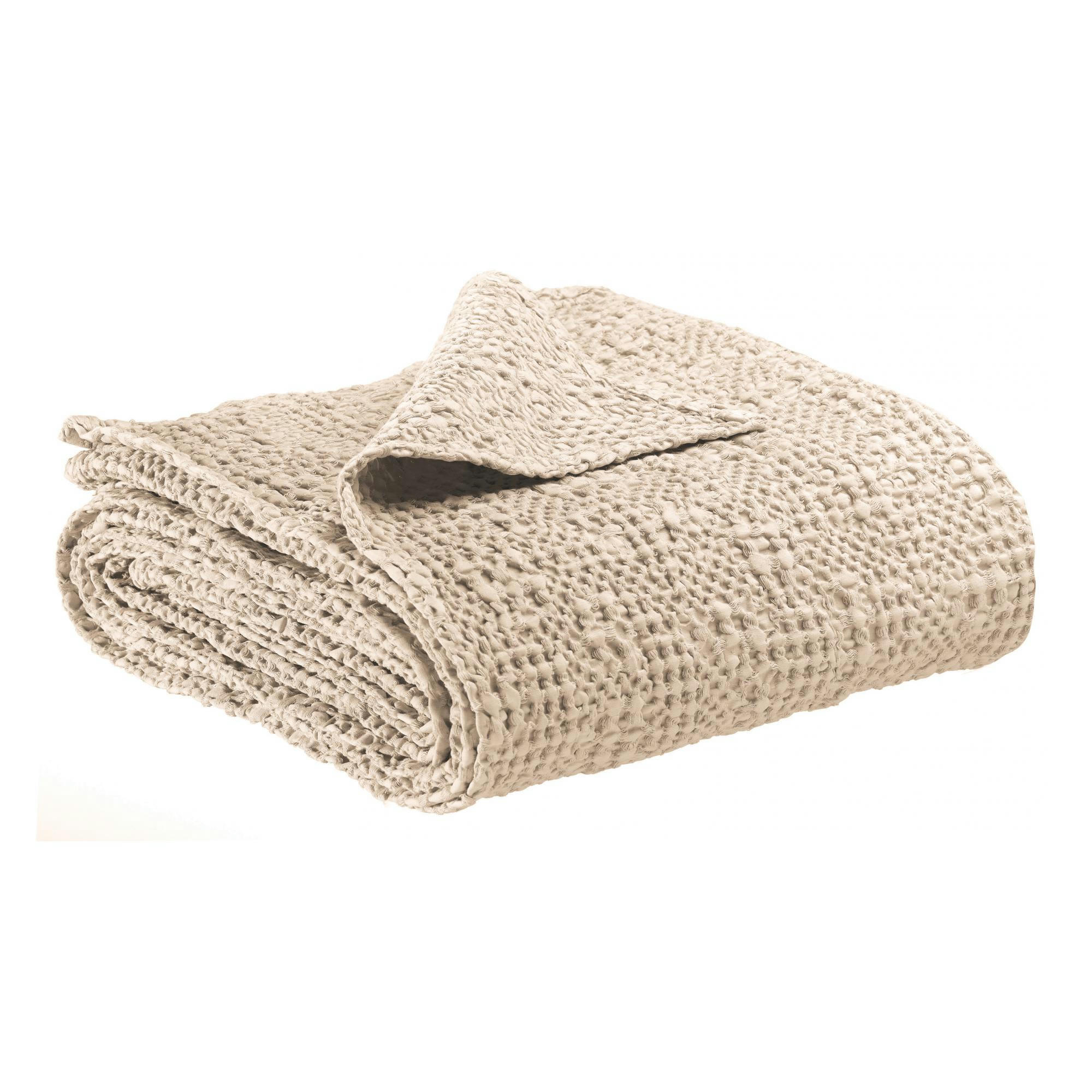 TANA - Plaid stonewashed  en coton creme 140 x 200