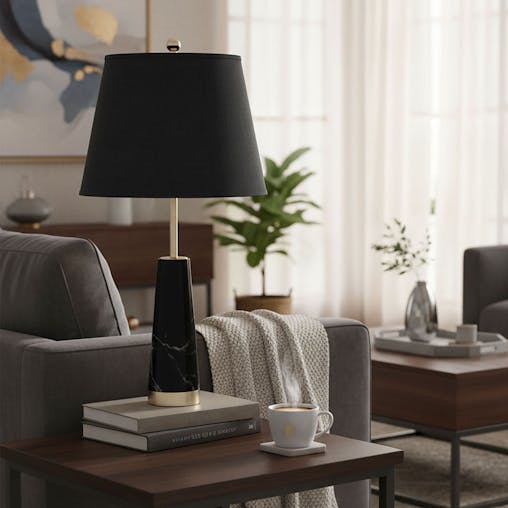 SOGA 68cm Black Marble Bedside Desk Table Lamp Living Room Shade with Cone Shape Base