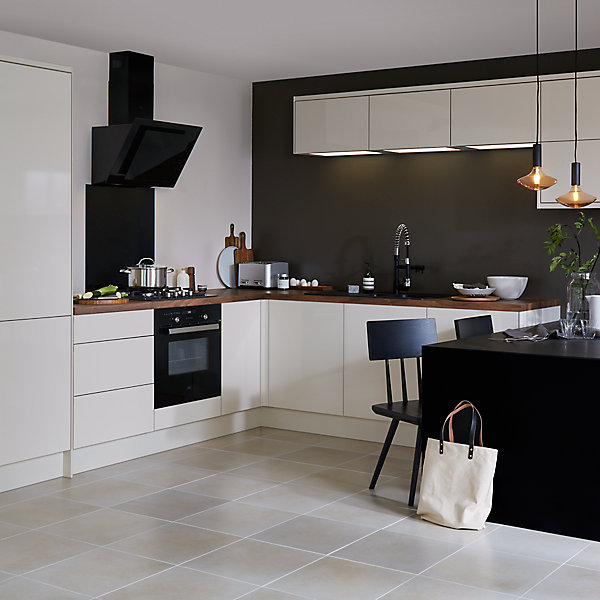 Façade de cuisine 3 tiroirs et 1 casserolier Stevia crème brillant l. 50 cm x H. 72 cm GoodHome