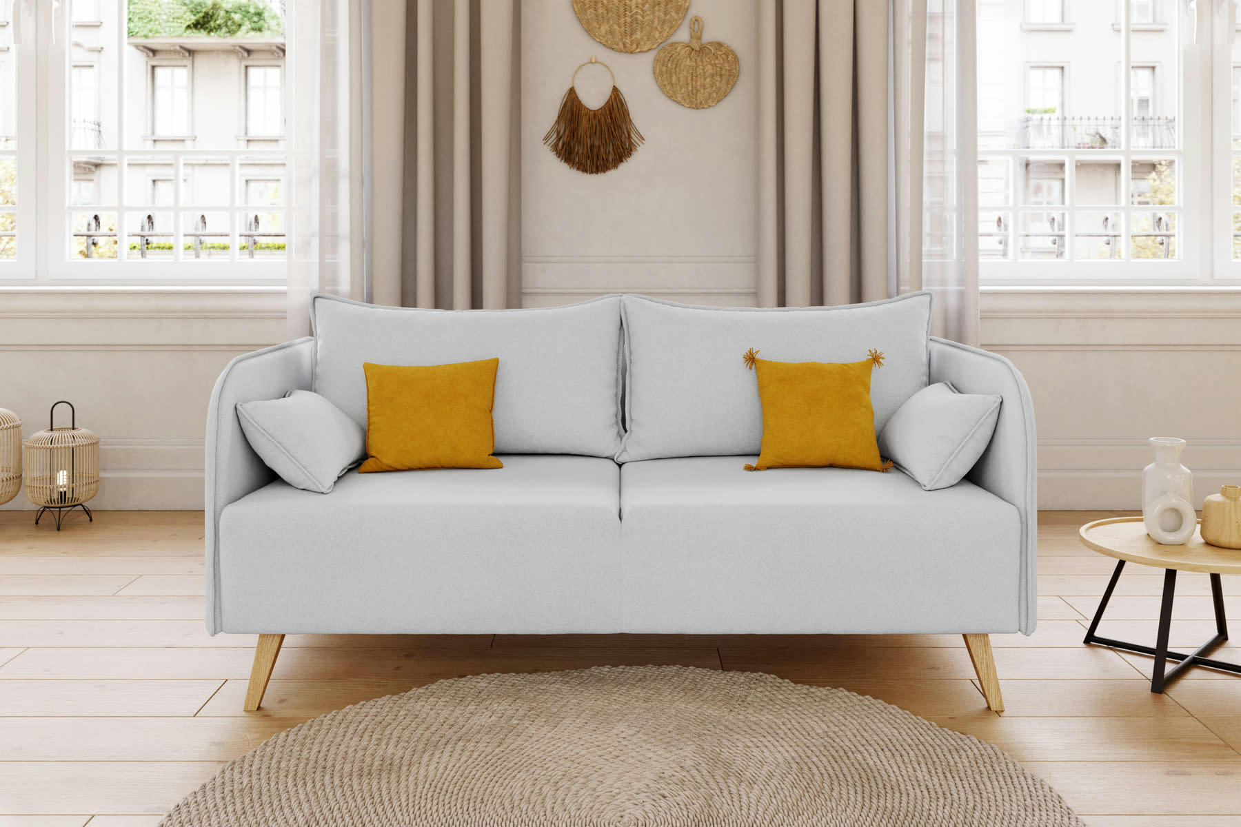 SARAH - Canapé droit en tissu 3 places gris clair