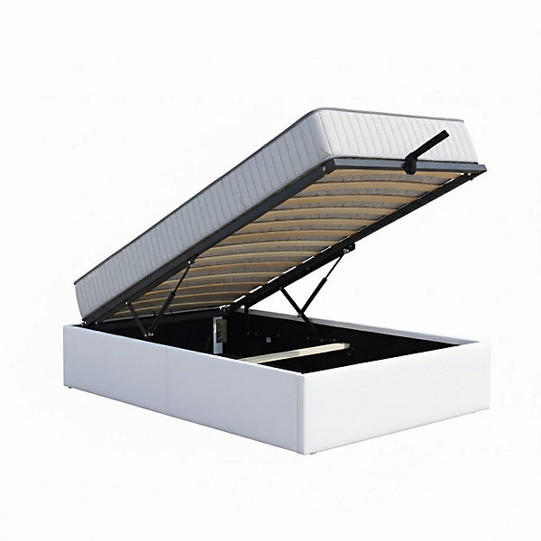 Ensemble Lit Coffre et Matelas 90x190 cm - Couleur : Blanc - Matelas Mousse Soutien Ferme Face