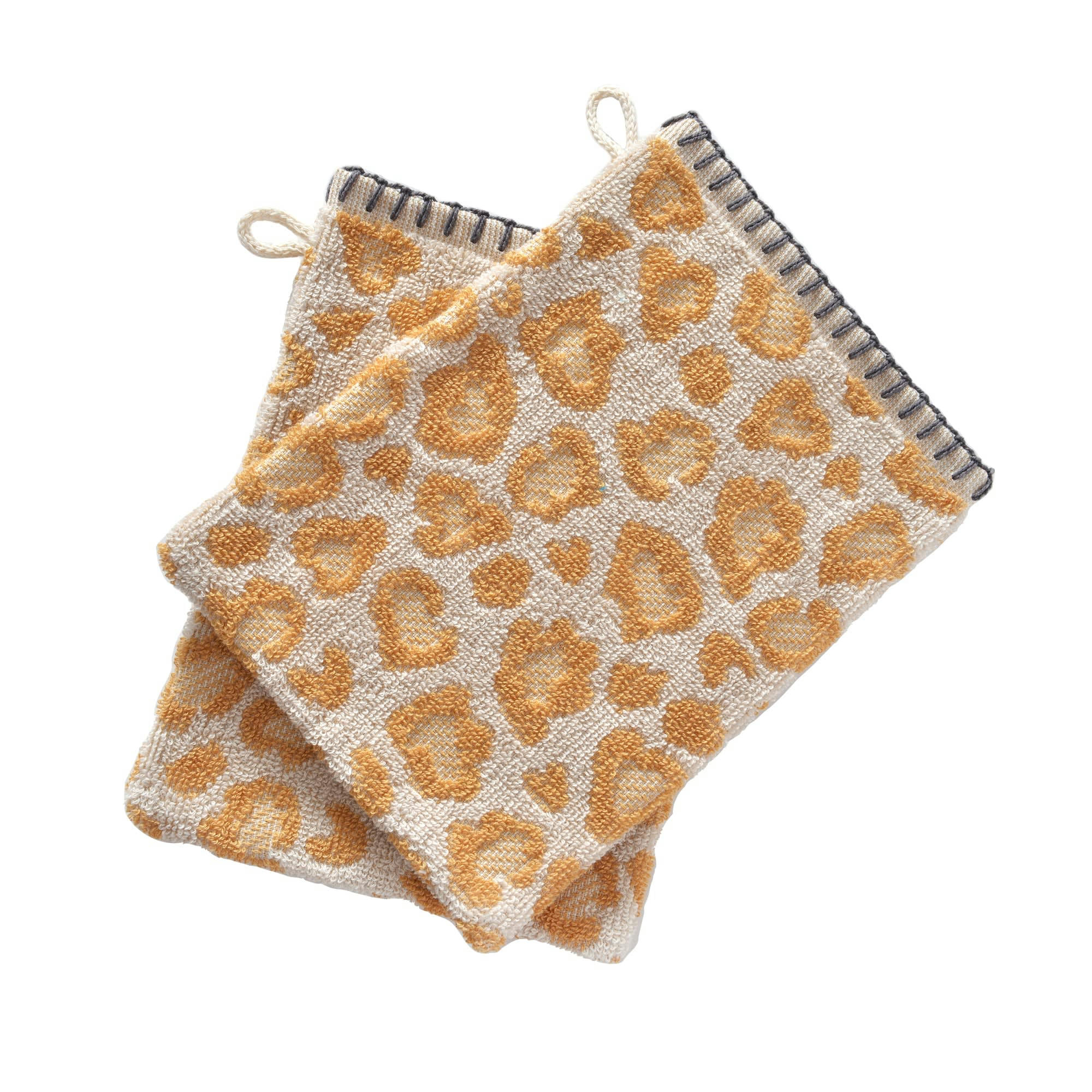 FAUVE - Lot de 2 gants de toilette motif léopard beige 15x22 en coton