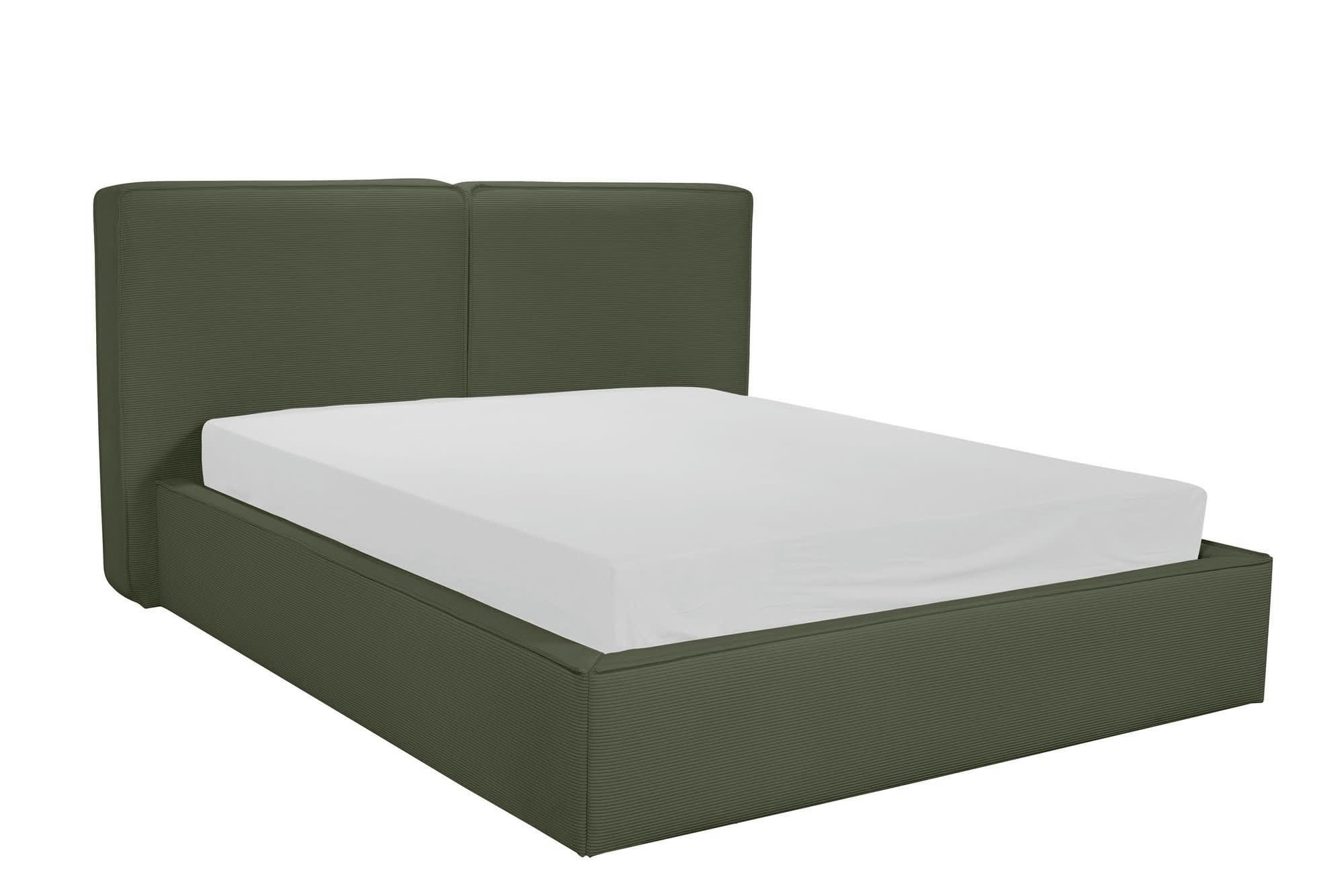 LEOPOLD - LEOPOLD lit double velours côtelé vert kaki 160x200