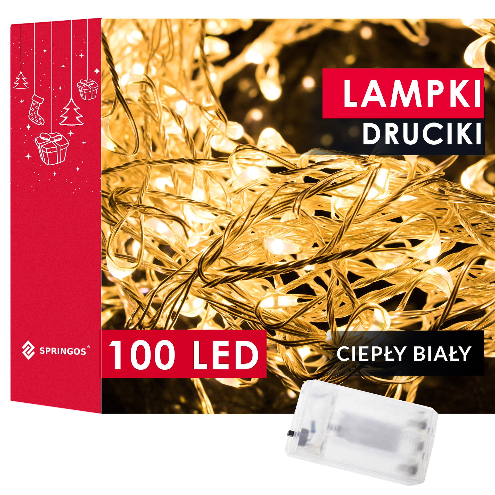 Lampki choinkowe 100 LED sople na baterie białe ciepłe
