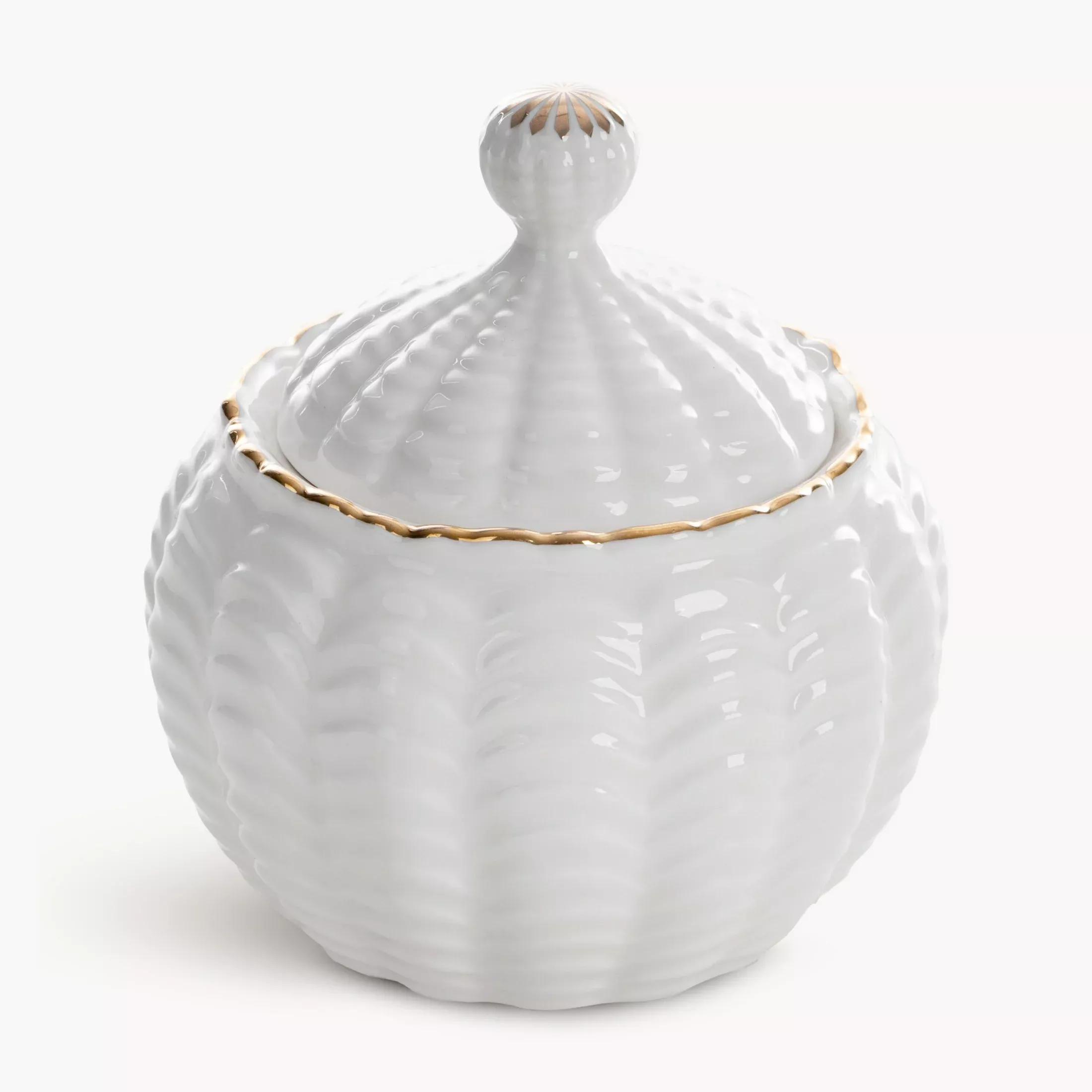 Pojemnik ceramiczny dekoracyjny kremowo-złoty z wypukłym wzorem średnica 10x11 cm GAIA