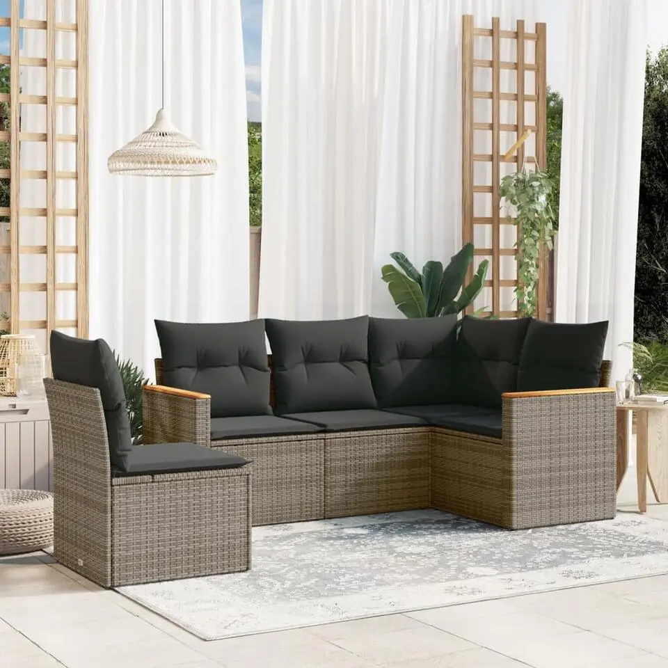 vidaXL 5-delige Loungeset voor 5 met kussens - Gris - Poly rattan