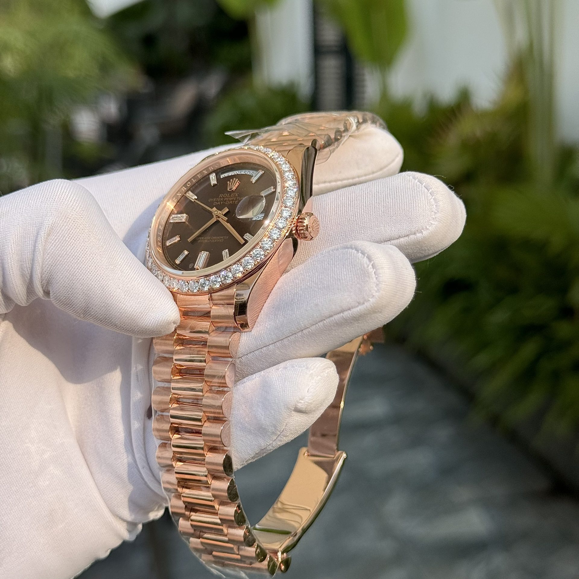 Rolex Day-Date 228345RBR RG Plated Chocolate Dial With Diamonds 40mm Super Clone