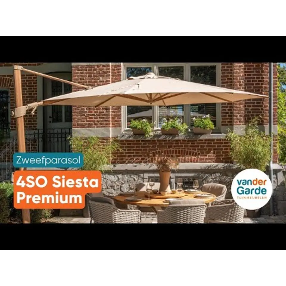 4-Seasons Siesta Premium - zweefparasol 350 cm. - Woodlook/Charcoal