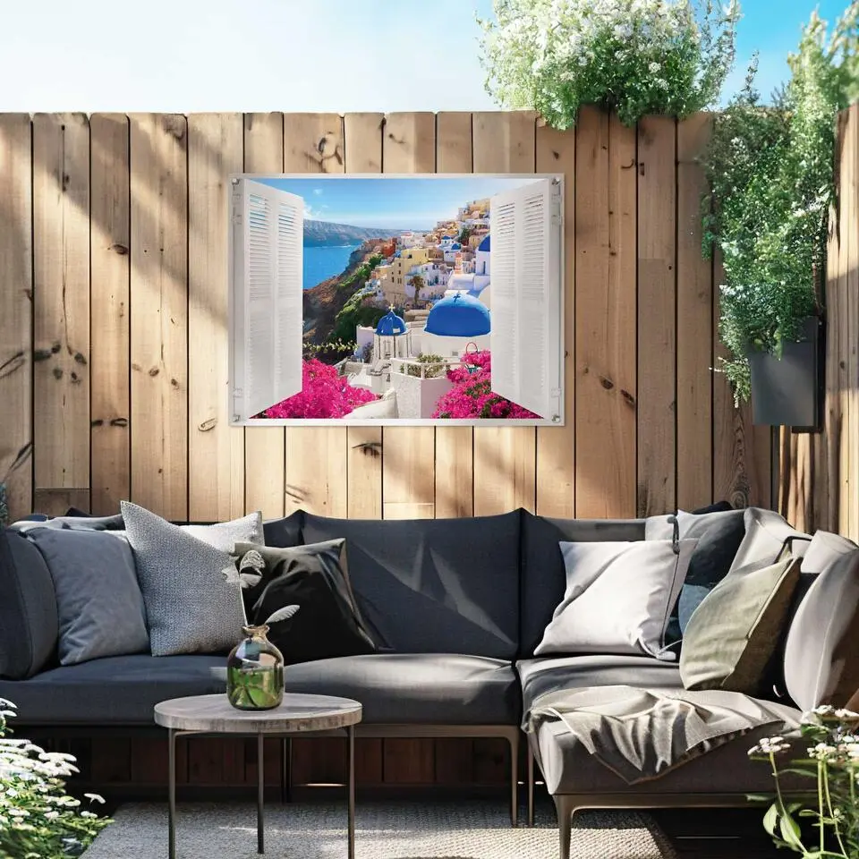 Tuinposter Santorini - 60 x 80 - Blauw