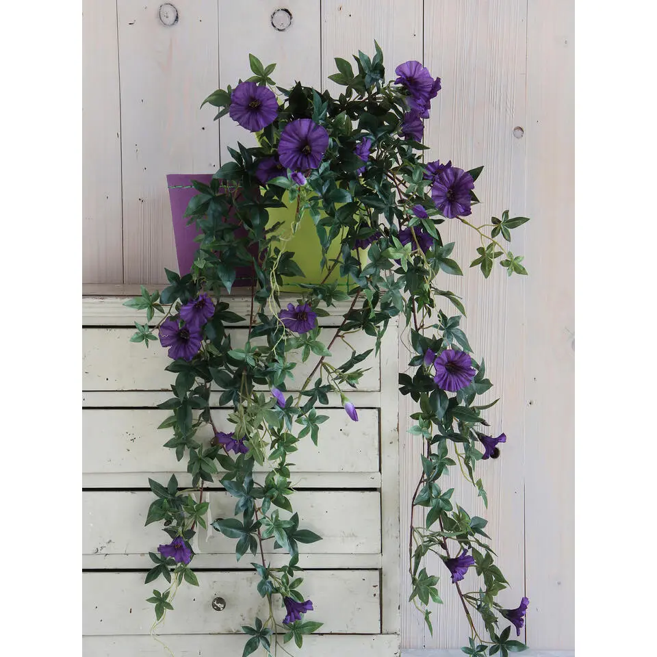 Mica Decorations Petunia Hangende Kunstplant in Bloempot Donkerpaars
