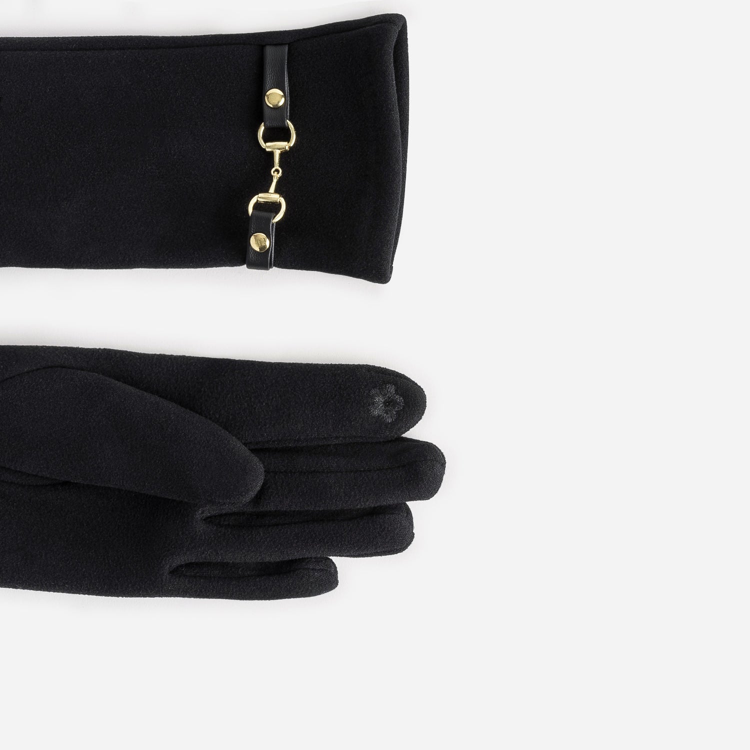Gants noirs en textile décor mors