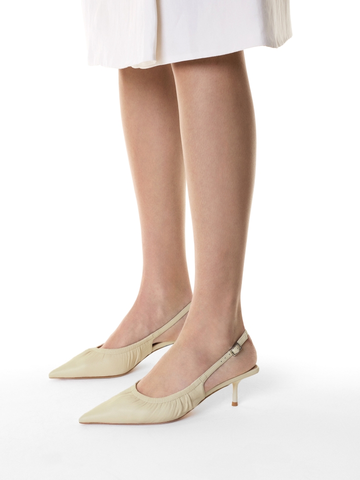 Cream pumps with open heel