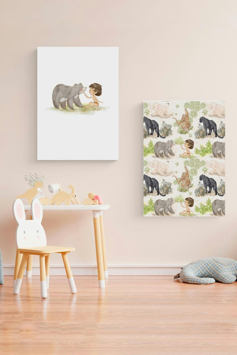 DECOWALL - Pack encadré bois blanc impression jungle 43X33 cm