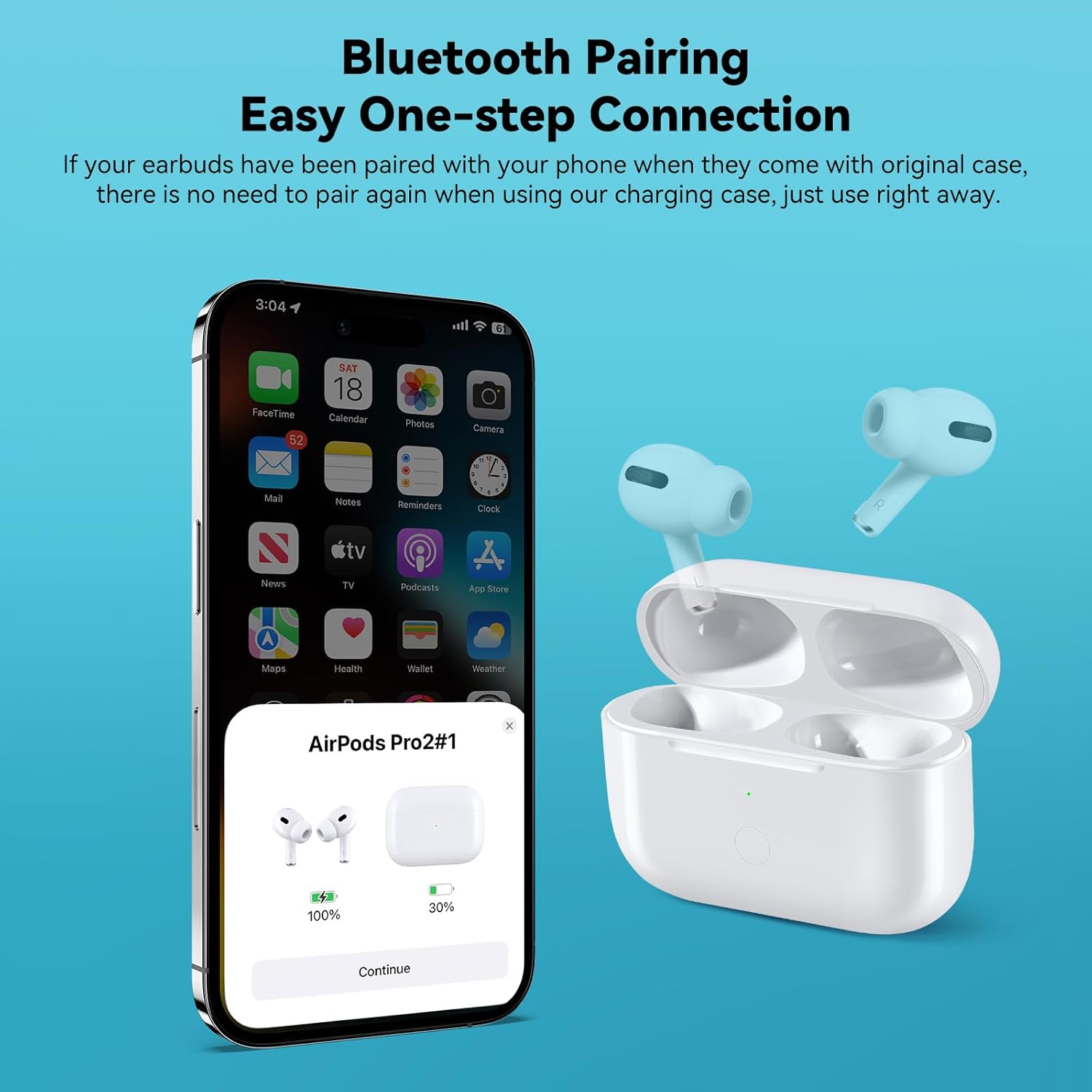 Wireless Charging Case Replacement Compatible with AirPod Pro 2nd & 1st Generation, Air Pod Pro 2 1 Charger Case with Bluetooth Pairing Sync Button,USB-C Charging,White