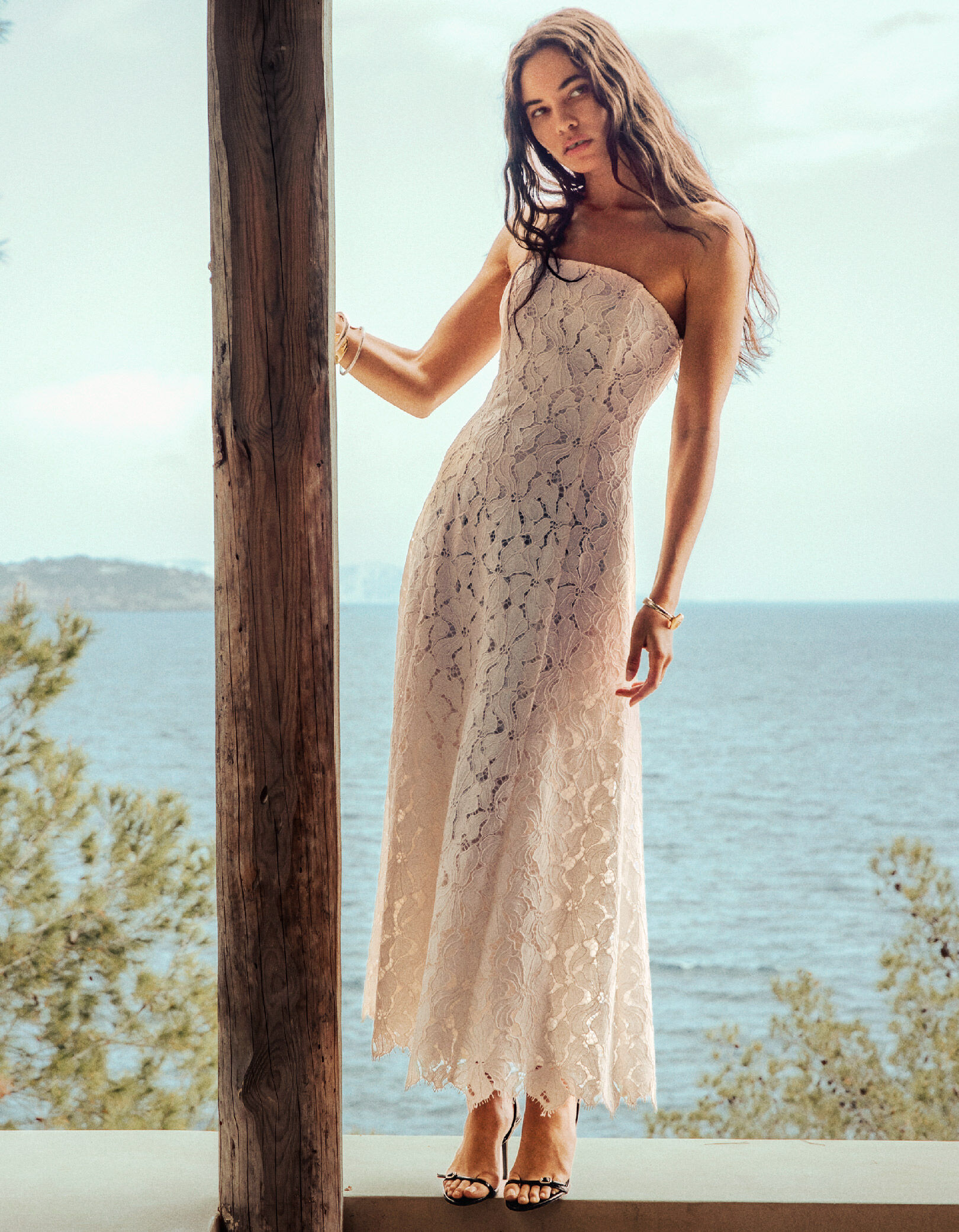 Robe bustier longue blanche dentelle Femme