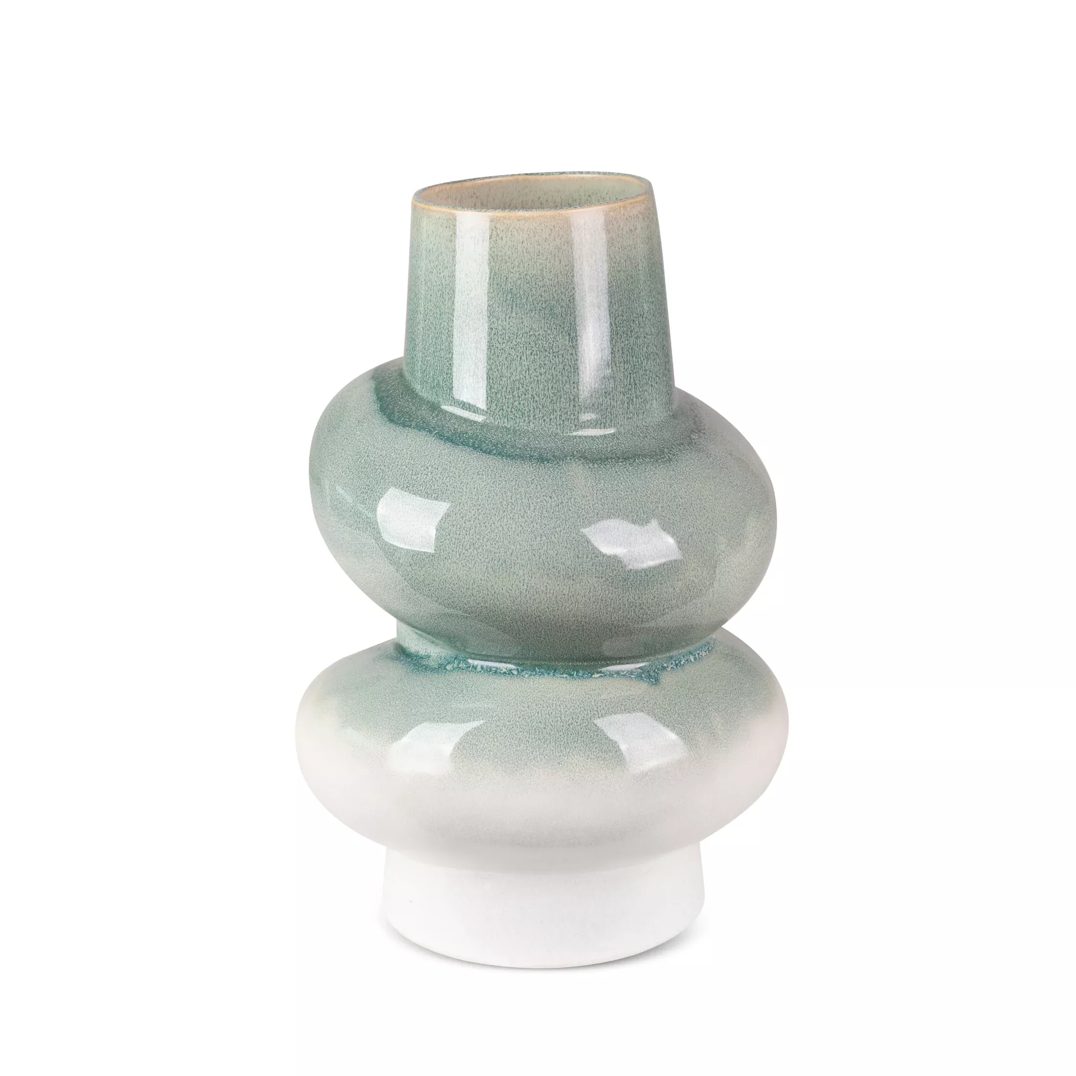 Wazon ceramiczny kremowo-miętowy w stylu boho z efektem ombre 21x20x31 cm LIANA