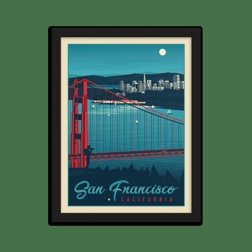- Affiche San Francisco by night + Cadre Bois noir 21x29,7 cm