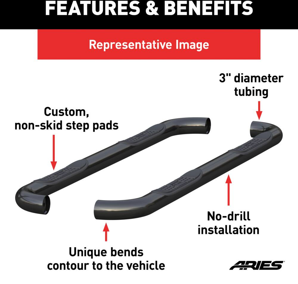 ARIES Semi-Gloss Black Steel Side Bars, 3-in