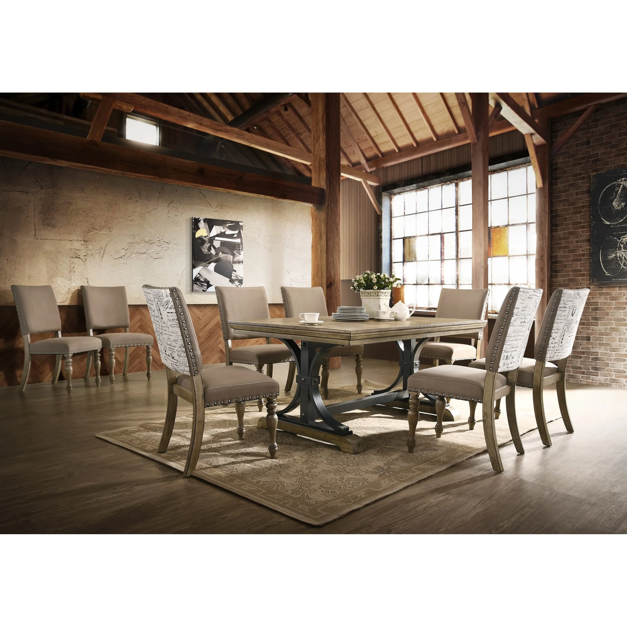Roundhill Furniture Birmingham 9-piece Removable Leaf Dining Table Set
