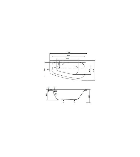 Baignoire d'angle LUNA 150 cm avec tablier - Droit