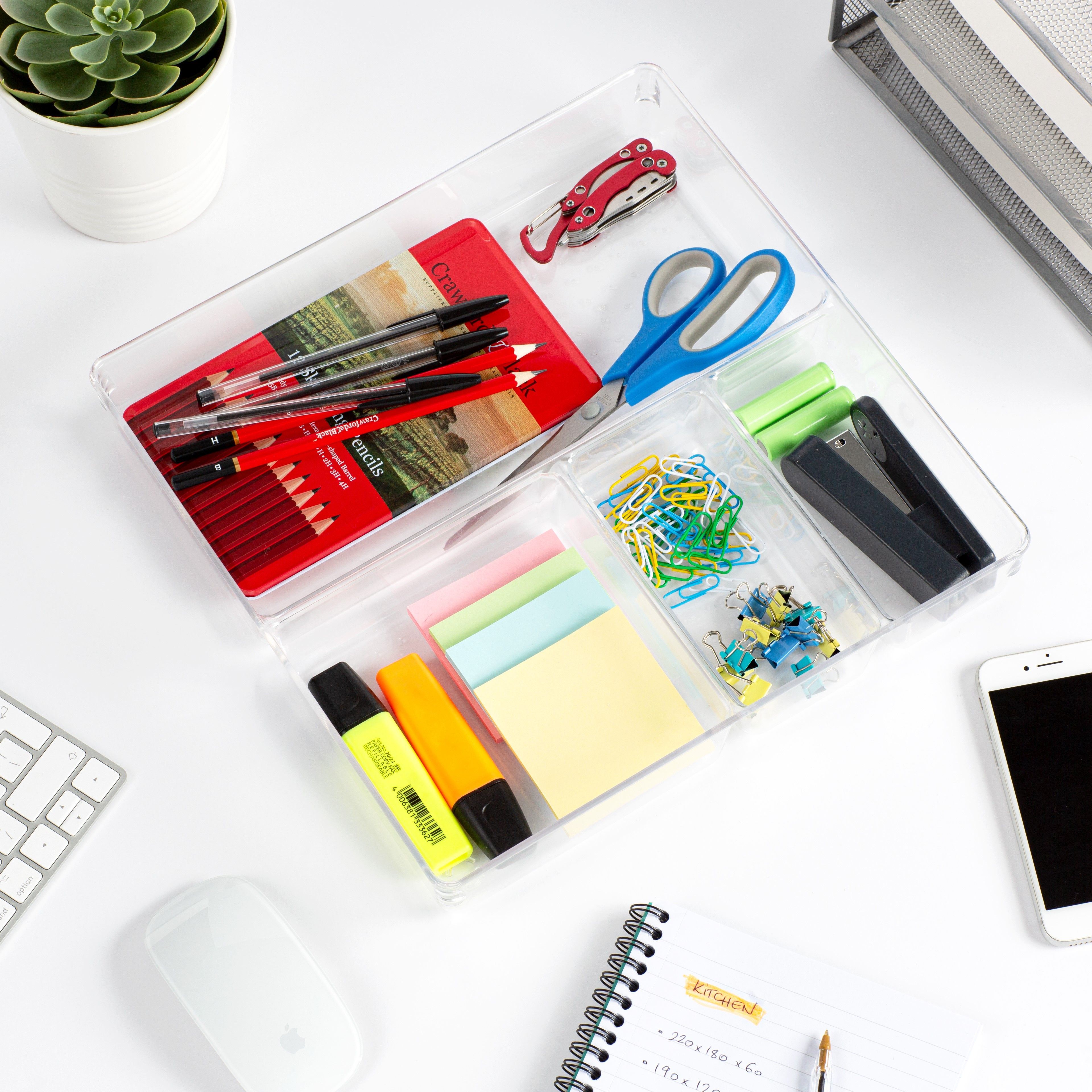 LIVIVO 4 Compartment Drawer Desk Organiser Clear Plastic