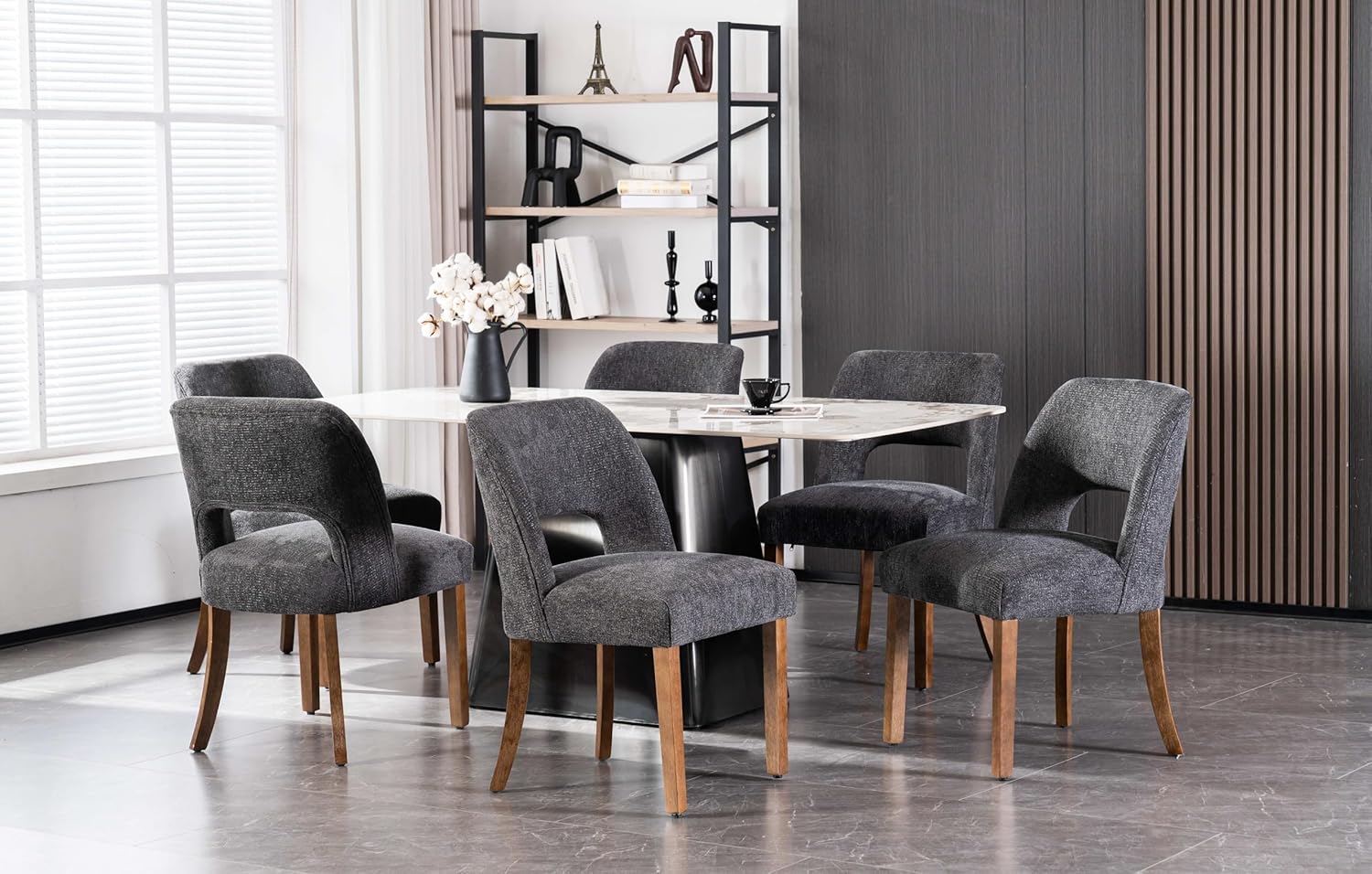 VKNOW Wooden Dining Chairs Set of 6, Modern Fabric Upholstered Dining Room Chair Kitchen Chairs, Farmhouse Dinner Chair for Kitchen Dining Room, Charcoal