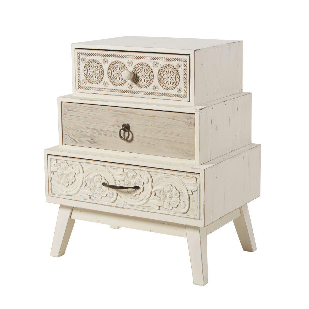 Rumba - Table de chevet déstructurée 3 tiroirs à motifs