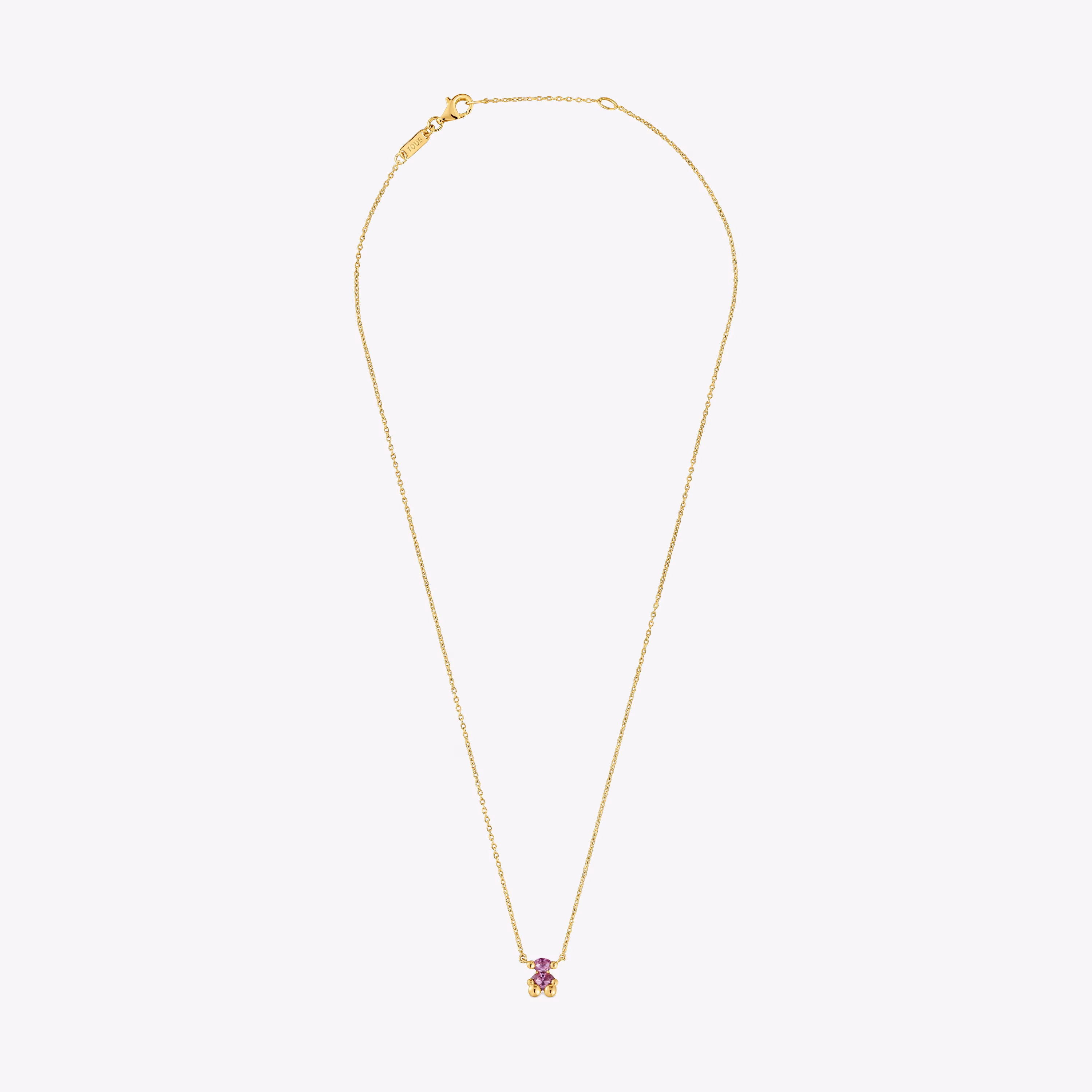 Collar corto motivo oso con baño de oro 18 kt sobre plata y zafiro lila creado en laboratorio Color Bear LGG