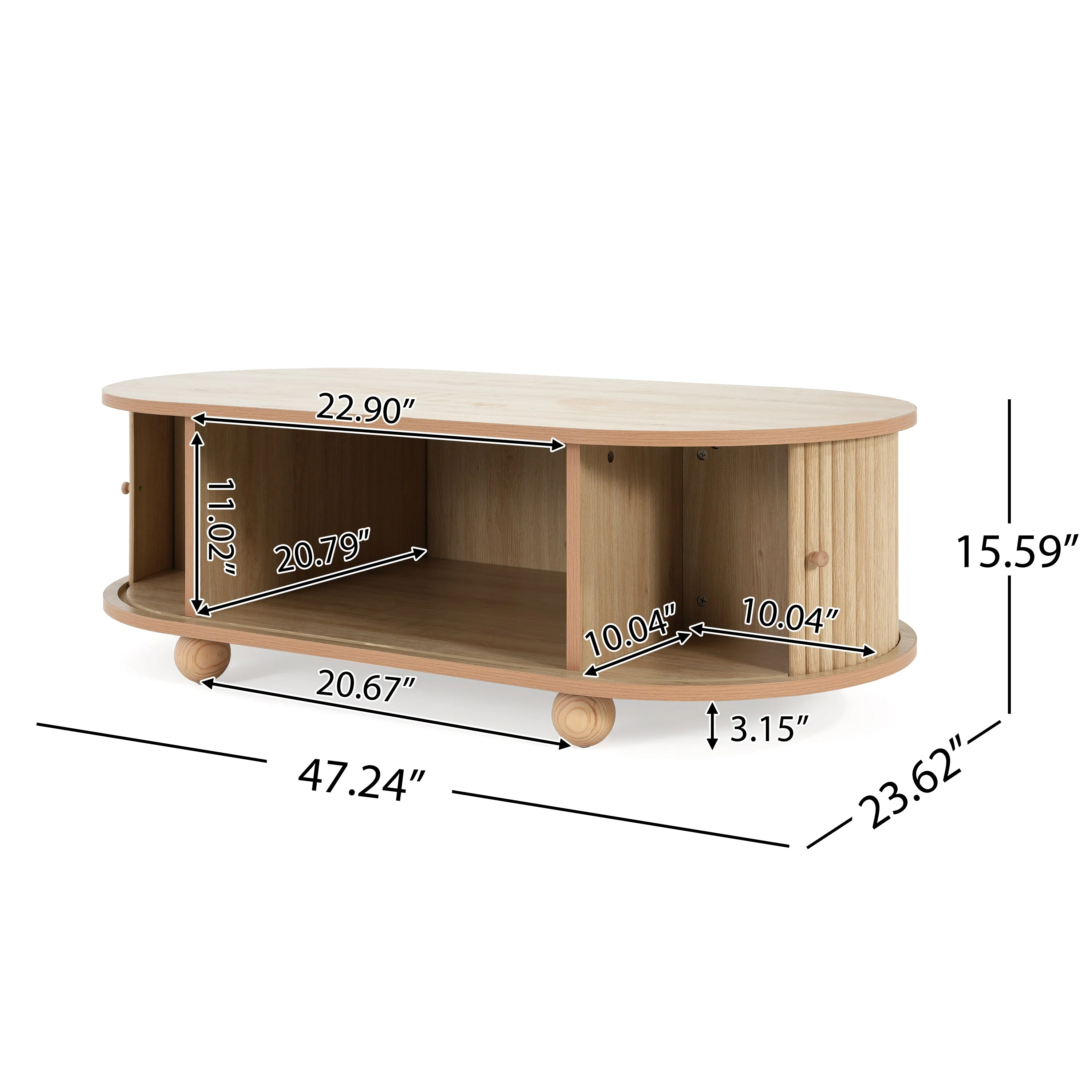 47x23'' Retro Natural Color Storage Coffee Table