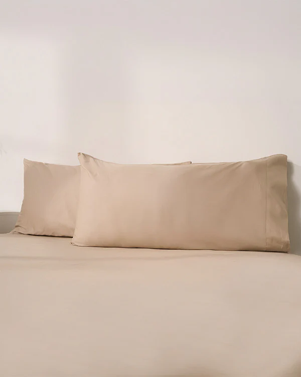 Signature Percale Solid Pillowcase Set Beige