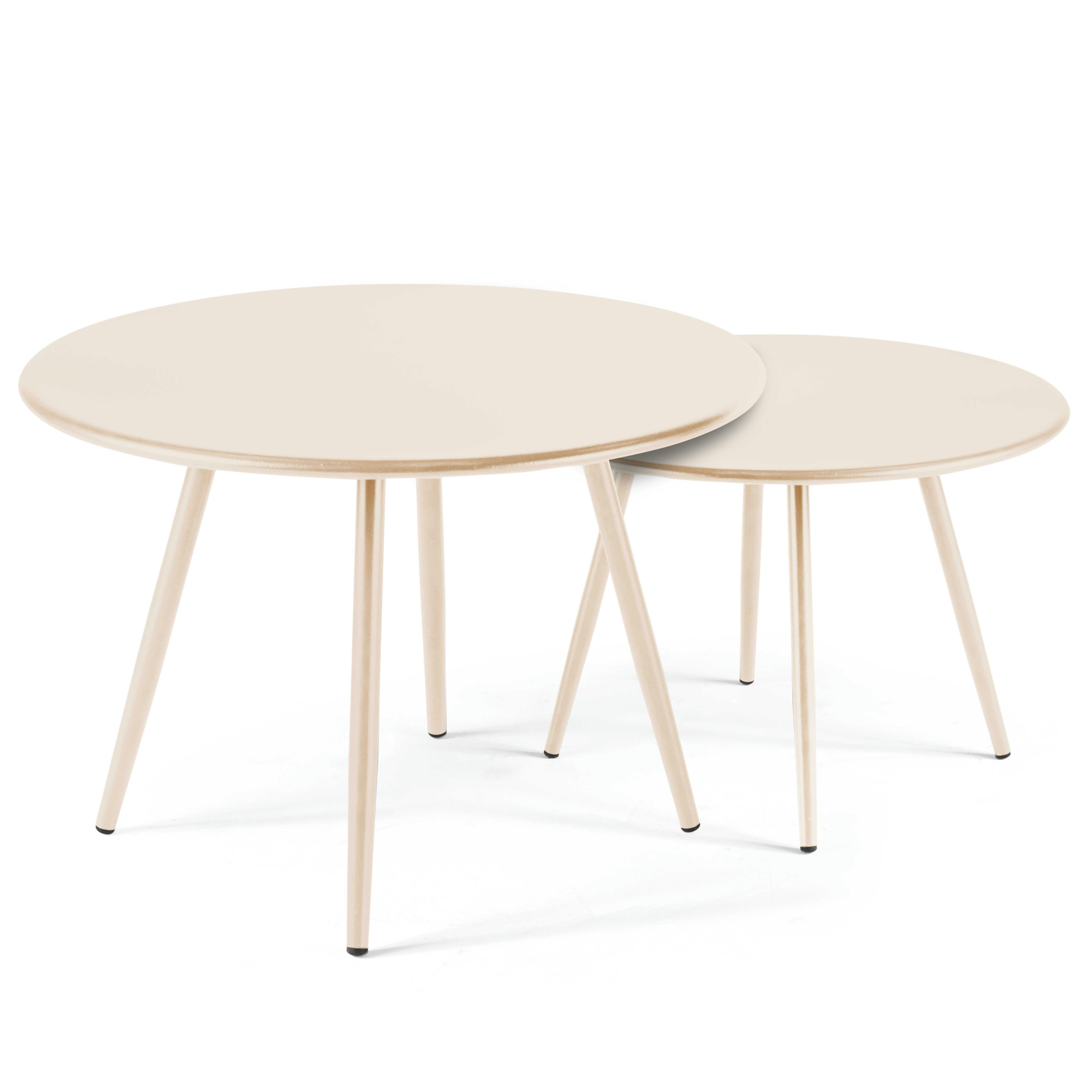 PALAVAS - Lot de 2 tables basses ronde en acier ivoire 50 cm