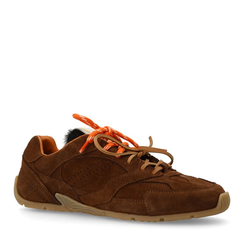 Manfield Manfield X Isabelle - Bruine suède sneakers met dubbele veters