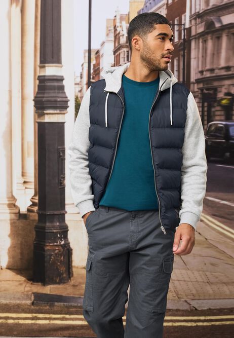 Mens Navy Gilet Hybrid Hooded Jacket
