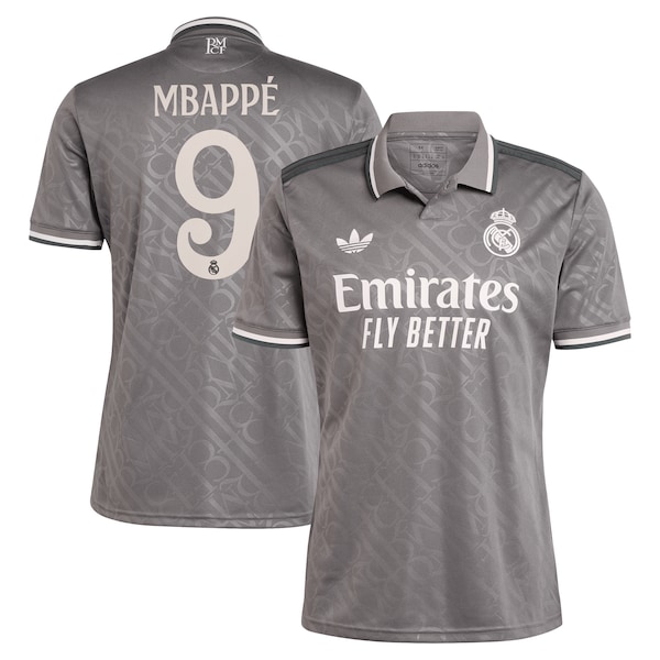 Kylian Mbappé Los Merengues adidas Originals 2024/25 Third Replica Player Jersey - Charcoal