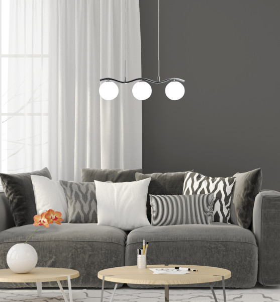 Lampa wisząca chromowana-biała RAMON 3xG9x40W wym: 114x53x12 cm Candellux